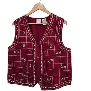 Vintage Bobby Brooks Vest Women Medium Red Floral Y2K Preppy Cottagecore Granny